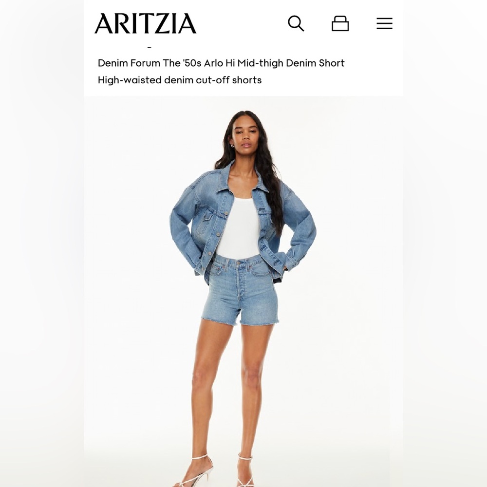 New Aritzia Denim Forum 50s Arlo Hi Mid-thigh High-waisted denim cut-off shorts
